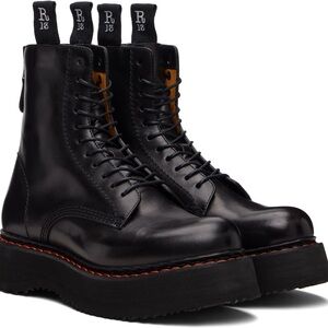 R13 Black single stack leather boots